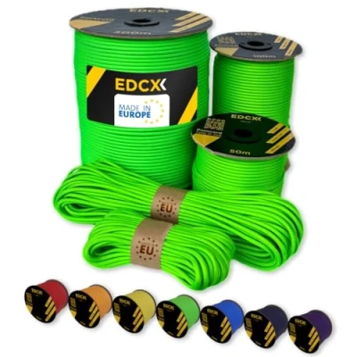 Abbildung von EdcX Paracord 4 mm, 35+ Volltonfarben (10 m, 15 30 50 100 300 m) Ideal zum Basteln, Camping, Outdoor 100% Nylonseil mm Taktische Schnur 550 Typ III (Neon Green,