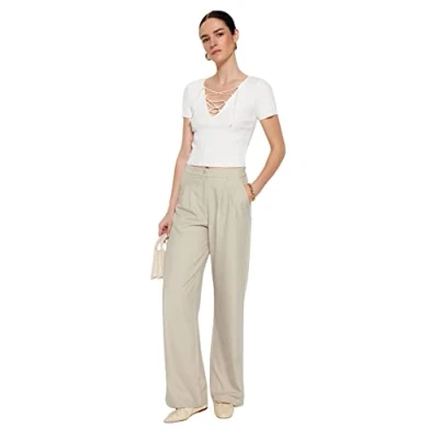 Abbildung von Trendyol Damen Damenhose, Normale Taille, weites Bein Hose, Mink, 62