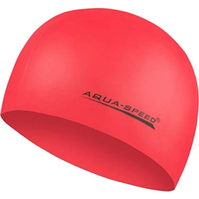 Abbildung von Aqua Speed Badekappe Schwimmhaube Stretch Silikon Rot Rutschfest &amp; langlebig (Reduziert Wasserwiderstand ideal für schnelles Schwimmen), Ergonomische Kopfbedeckung perfekter Sitz Schutz