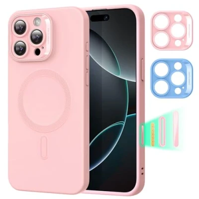 Abbildung von ESR für iPhone 16 Pro Max Hülle mit MagSafe, unterstützt magnetisches Laden, Glatte dünne Silikonhülle, stoßfest, vollständiger Display Kameraschutz, weiches Mikrofaserfutter, Rosa