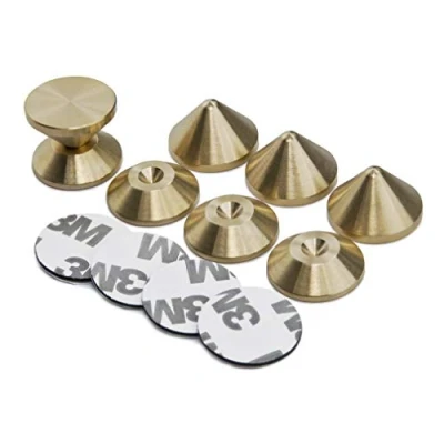 Abbildung von PrecisionGeek Lautsprecherspikes und Pads, 20 mm Durchmesser, massives Messing, kegelförmig, für HiFi Lautsprecher, Ständer, Schränke, Soundbars