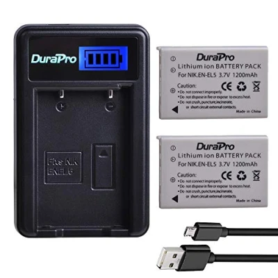 Abbildung von DuraPro 2Stk EN EL5 Akku + LCD USB Ladegerät für Nikon Akku; Kameras Coolpix P530, P520, P510, P100, P500, P5100, P5000, P6000, P90, P80