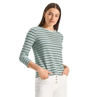 Abbildung von Cecil Gestreiftes Langarmshirt, Damen, Größe: Small, Weiß