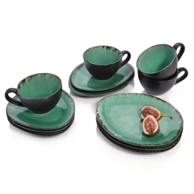 Abbildung von SÄNGER Kaffeeservice Palm Beach (12 tlg), 4 Personen, Steingut, Kaffeetassen Set mit Krakellee Effekt, Handmade, Premium Collection