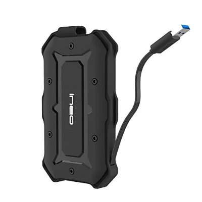 Abbildung von Externes Gehäuse ineo für 2,5“ SATA SSD/HDD 6 Gbit/s USAP I II III USB 3.2 Gen1 Spritzwassergeschützt IP66 Integriertes Kabel T2566