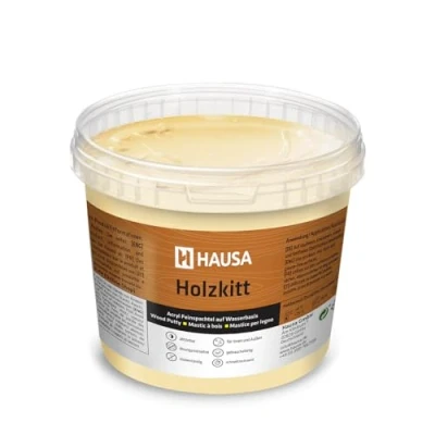 Abbildung von HAUSA Holzkitt 1 kg Kiefer Dunkel Holzspachtelmasse, Kitt für Holz, Holzspachtel/Füllmasse zum Reparieren von Holzschäden gebrauchsfertig ausgezeichnete Füllkraft schnelltrocknend rissbeständig