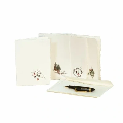 Abbildung von Loberon Grußkarte 4er Set Velorine, Festliche Motive, Handgeschöpftes Aussehen, Inklusive Passender Kuverts, Weihnachtskarten, Weihnachten, Papier, bunt