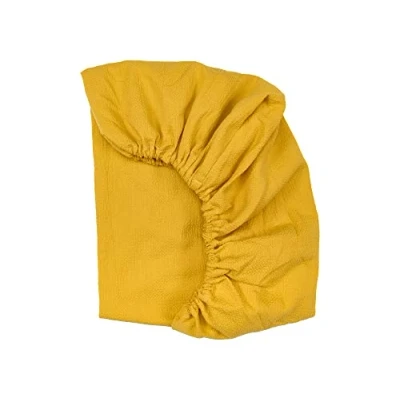 Abbildung von KraftKids Spannbettlaken Musselin Doppelkrepp Gelb Mustard aus 100% Baumwolle in Größe 120 x 60 cm, handgearbeitete Matratzenbezug gefertigt der EU