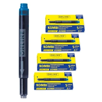 Abbildung von Online 20x kompatible LAMY Patronen blau, Universal Tintenpatronen, für alle gängigen Füller, Ersatz Patronen, löschbar, auswaschbar, auch Tintenpatronen Rollerbälle