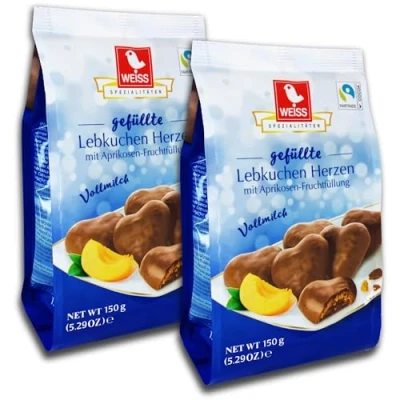 Abbildung von 2 er Pack Weiss Vollmilch Lebkuchen Herzen gefüllt 2x 150 g