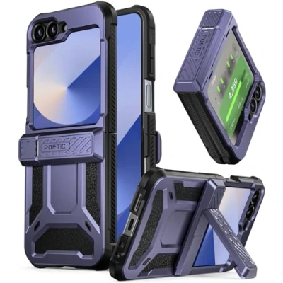 Abbildung von POETIC Spartan Hülle für Samsung Galaxy Z Flip 6 5G (2024), [Ständer][Integrierter Displayschutz][Scharnierschutz][Fallgetestet aus m Höhe], robuste, stoßfeste Ganzkörperabdeckung, Mitternachtsblau