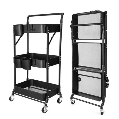 Abbildung von HomeGuru Beistellwagen 3 Etagen, klappbar Servierwagen, Metall Stauraumwagen, Küchenwagen, (1 St., Packung)