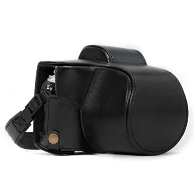 Abbildung von MegaGear MG993 Olympus OM D E M10 Mark II, (14 42mm) Ever Ready Leder Kamera Case mit Trageriemen Schwarz