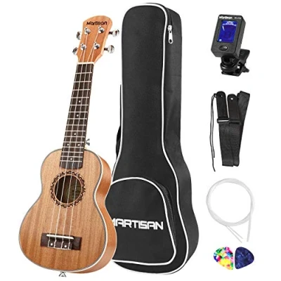 Abbildung von MARTISAN Sopran Ukulele 21 Zoll Professional Hawaii Gitarre Aquila Saiten mit Anfänger Starter Pack (Stimmgerät, Tasche Gurt und Plektren)