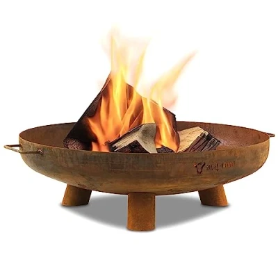 Abbildung von BBQ Toro Feuerschale Ø 70 cm Rostoptik Outdoor Feuerstelle mit DREI Standbeinen und Zwei Griffen Feuerschalen für den Garten, Brennschale, Garden Fire Pit, Bowl, Feuerwanne