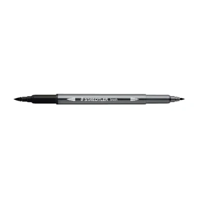 Abbildung von STAEDTLER aquarell Doppelfasermaler Design Journey, schwarz, feine Spitze und flexible Pinselspitze, wasservermalbar, 10 schwarze Filzstifte, 3001 9