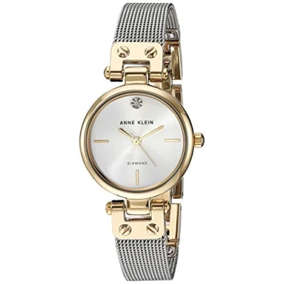 Abbildung von Anne Klein Damen Armbanduhr mit echtem Diamant Zifferblatt und goldfarbenem Mesh Armband