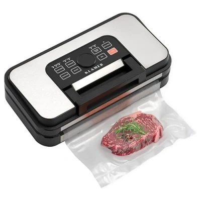 Abbildung von KLAMER Premium Vakuumiergerät für Lebensmittel Vakuumierer trockene &amp; feuchte sowie Sous Vide doppelte Versiegelungsnaht (silber)