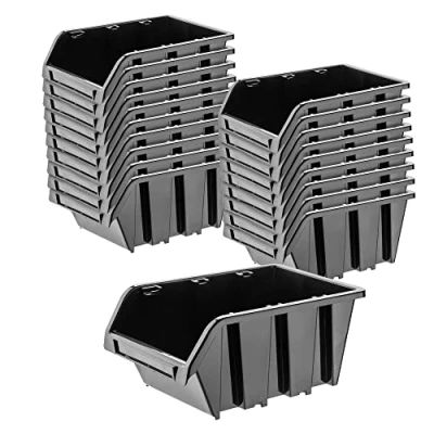 Abbildung von KADAX Werkstatt Stapelkiste, Stapelbox aus PP Kunststoff, Sichtlagerbox in verschiedenen Größen, Lagerboxen für Werkzeugswand, Sichtlagerkasten, Sortierbox (Schwarz 20 Stück, 195x120mm)