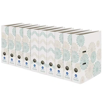 Abbildung von Original Falken 10er Pack Motivordner Pure Green. Made in Germany. 8 cm breit DIN A4 farbig sortiert Welle &amp; Kreis Blauer Engel Aktenordner Briefordner Büroordner Pappordner