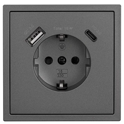Abbildung von MC POWER Steckdose 2x USB Anschluss Shallow 1x C 18W Quickcharge A Schutzkontaktsteckdose Unterputz inkl. Rahmen