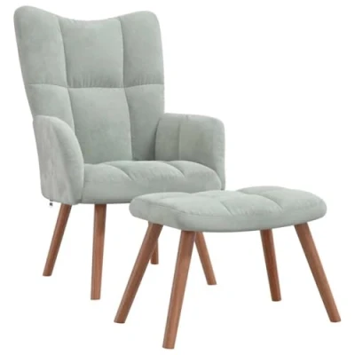 Abbildung von vidaXL Relaxsessel mit Hocker, Sessel Stahlrahmen Holzbeinen, Relaxstuhl Polsterstuhl Armlehne, Fernsehsessel Polstersessel Wohnzimmer, Modern, Hellgrau Samt