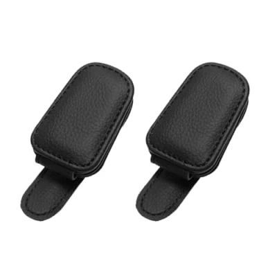 Abbildung von BAVUNV Brillenhalter für Auto Sonnenblende, 2 Pack Universal Leder Sonnenbrillenhalter Auto, Magnetische Visier Alle Arten von Gläsern Geeignet (Schwarz)