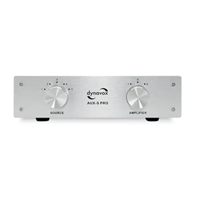 Abbildung von Dynavox AUX S PRO, Eingangs Erweiterungs Umschalter mit 5 Cinch Eingängen, Anschlüsse für Zwei Stereo und Surround Verstärker, Silber