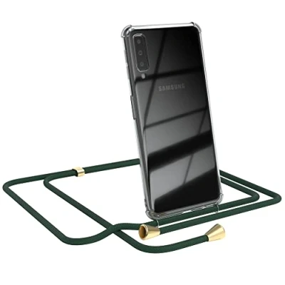 Abbildung von EAZY CASE Handykette kompatibel mit Samsung Galaxy A7 (2018) Handyhülle Umhängeband, Handykordel Schutzhülle, Silikonhülle, Hülle Band, Stylische Kette für Smartphone, Grün