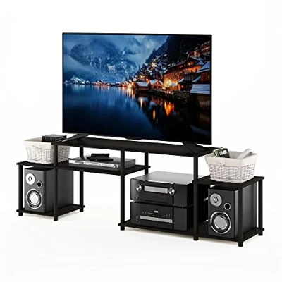 Abbildung von Furinno Turn N Handel TV Ständer für Fernseher bis zu 55 Zoll, Holzwerkstoff, Espresso/Schwarze Klassische Tube, 183.4(W) x 58(H) 39.6(D) cm