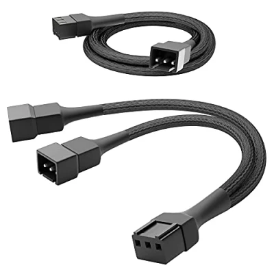 Abbildung von KabelDirekt hochflexibles 3 Pin Lüfter Kabel/Verlängerungskabel (90 cm) + Splitter Kabel/Y Kabel, auf 2x (15 mit robuster Nylonummantelung