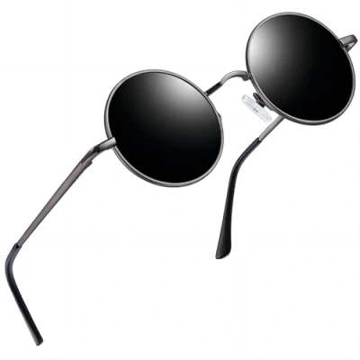 Abbildung von Joopin Retro Sonnenbrille Rund Herren Klassische Damen Polarisiert Schwarz Hippie Brille UV400 Schutz (Grau Schwarz)