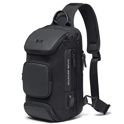 Abbildung von BANGE Sling Bag, Wasserdichte Herren Brusttasche Schultertaschen Crossbody Rucksack für Herren.., Schwarz (mit drei Taschen), Rucksäcke