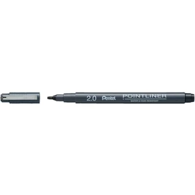 Abbildung von Pentel Pointliner Calligraphy S20P C20A, Fineliner mit metallgefasster Kalligraphiespitze, schwarz, wasserfest und lichtecht, 2.0 mm, 1 Stück (1er Pack)