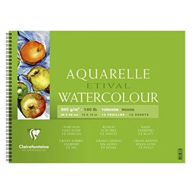 Abbildung von Clairefontaine 96363C Spiralalbum / Block mit Doppelspirale Etival Aquarellpapier Torchon, 12 Blatt 300g, 36x48 cm, 100% Zellulose, Studienqualität, für Einsteiger und Hobbykünstler, Weiß, 1