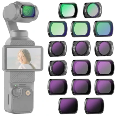 Abbildung von NEEWER 16er Filter Set für Pocket 3, ND8 ND16 ND32 ND64 ND128 ND256 ND1000 ND8/PL ND16/PL ND32/PL ND64/PL Black Diffusion 1/4 1/8 UV Lichtverschmutzung CPL Polfilter, kompatibel mit DJI Osmo 3
