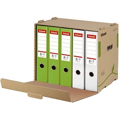 Abbildung von Esselte Eco Archiv Container, Aufbewahrungsbox für 5 A4 Ordner, Lagerbox mit Deckel, Transportbox Griffen, 100 % recycelte Wellpappe, recycelbar, 1 Stück, Naturbraun, 623920