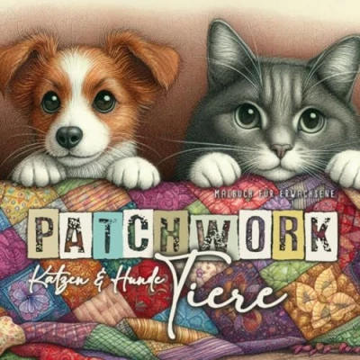Abbildung von Patchwork Tiere Hunde und Ktzen Malbuch für Erwachsene: Erwachsene Katzen Ausmalbuch Muster Graustufen Malblock