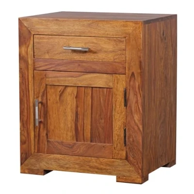 Abbildung von FineBuy Nachttisch Massivholz Nachtkommode H 60 cm x B 50 mit Schublade und Tür Nachtschrank für Boxspringbett