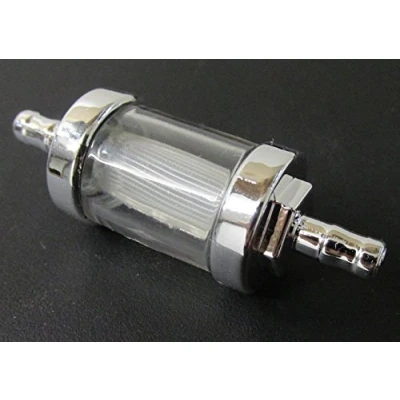 Abbildung von Universal 6mm Chrom Benzinfilter Kraftstofffilter klar für Roller Scooter Mofa Moped Mokick Zündapp Hercules Kreidler