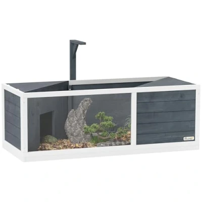Abbildung von PawHut Terrarium Schildkrötenhaus aus Holz, Schildkrötengehege mit zwei Haupthäusern, 120 x 50 40 cm, Grau