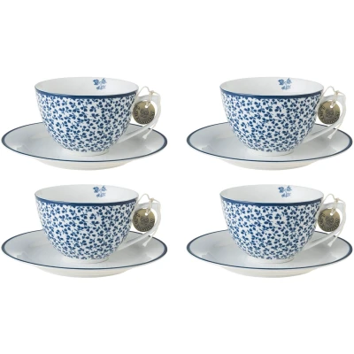 Abbildung von LAURA ASHLEY BLUEPRINT COLLECTABLES Cappuccinotasse &quot;Floris&quot;, (Set, 8 tlg., 4 Cappuccinotassen und Unterteller), Tassen, Untertassen
