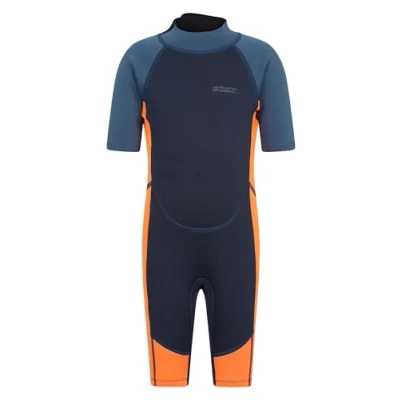 Abbildung von Mountain Warehouse Shorty Neoprenanzug Junior für Kinder 2,5 mm, Schwimmanzug Jungen und Mädchen, Flatlock Nähte, Wetsuit, Verstellbarer Hals, zum Surfen Hellorange 11 12 Jahre