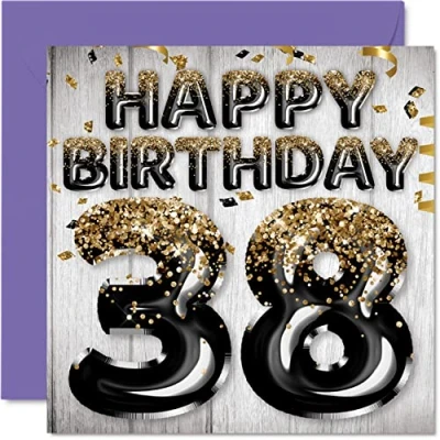 Abbildung von Geburtstagskarte zum 38. Geburtstag Männer schwarze und goldene Glitzerballons Happy Karten 38 Jahre alten Mann Freund Bruder Papa Onkel 145 mm Achtunddreißig Grußkarten Geschenk