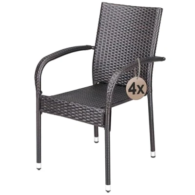 Abbildung von Casaria® Gartenstühle 4er Set Stapelbar Wetterfest Polyrattan Outdoor 160kg Garten Terrasse Balkon Stuhl mit Armlehne Gartensessel Stapelstühle Braun