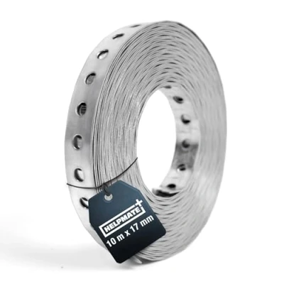Abbildung von HELPMATE Lochband 10 m Länge Stahl sendzimirverzinkt Breite 17 mm Materialstärke 0,8 hochwertig verzinkt Robust für Bau, Werkstatt, DIY Projekte