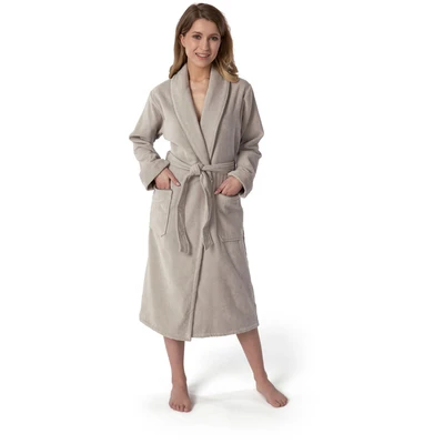 Abbildung von Möve Unisex Bademantel Schalkragen Velours, Langform, Schalkragen, Gürtel, edel gestalteter Saum