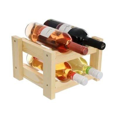Abbildung von GoodFreshDecor Weinregal Flaschenregal Holz Für 4 Flaschen Holzregal Flaschenhalter Weinflaschenhalter Weinständer Kiefernholz Naturfarbe Stabil 26 x 24 17,5 cm