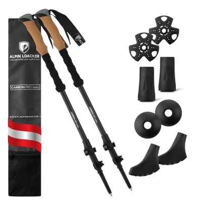 Abbildung von Alpin Loacker Wanderstöcke Teleskop Wander Stöcke Carbon mit Korkgriff (Leichte Nordic Walking Damen und Herren für Skifahren Wandern), Trekkingstöcke Bergsport