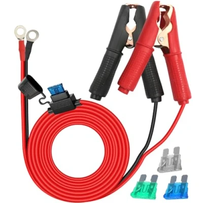 Abbildung von HuaLiSiJi Krokodilklemmen Autobatterie 12V 24V, Batteriekabel Klemmen mit Sicherung KFZ Wechselrichter Krokodilklemme O Ring Anschluss 14AWG 20A, für Autobatterie, Anderes Gerät (2m)